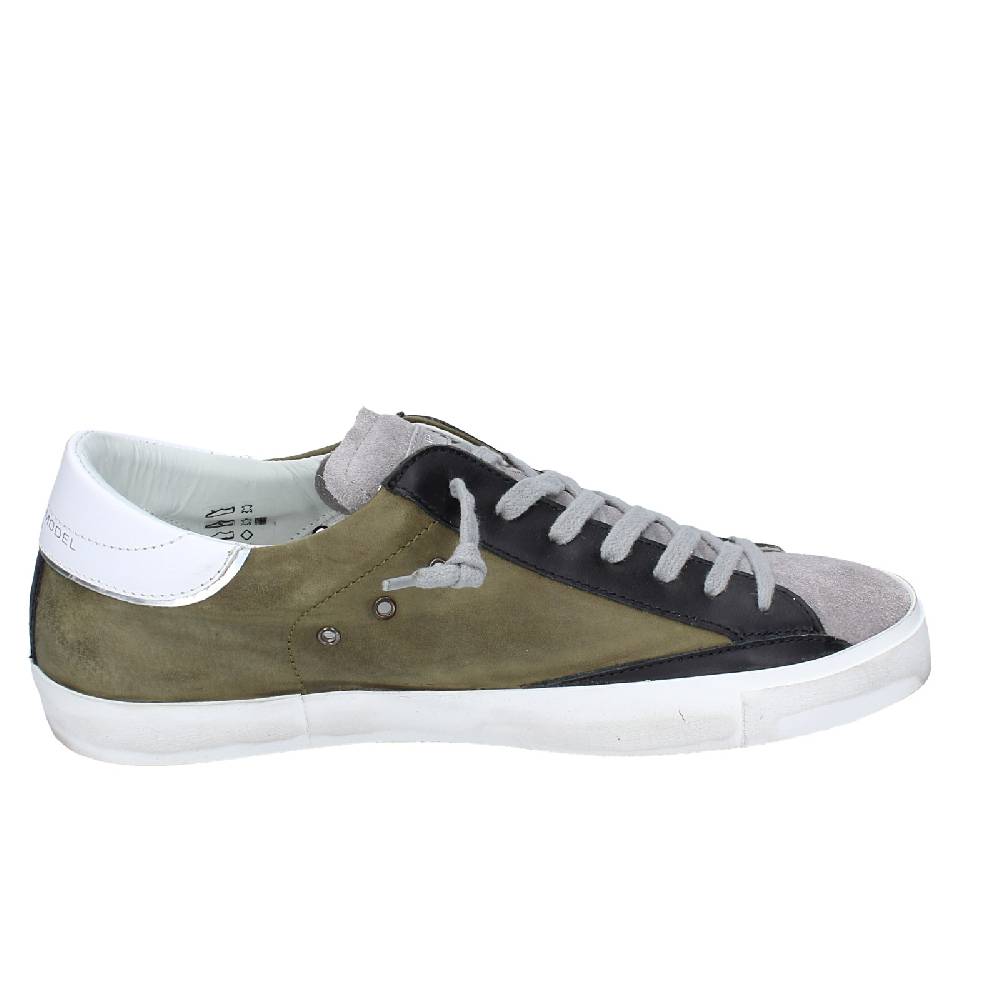 scarpe uomo PHILIPPE MODEL sneakers verde pelle grigio camoscio VINTAGE EX363 Sconto