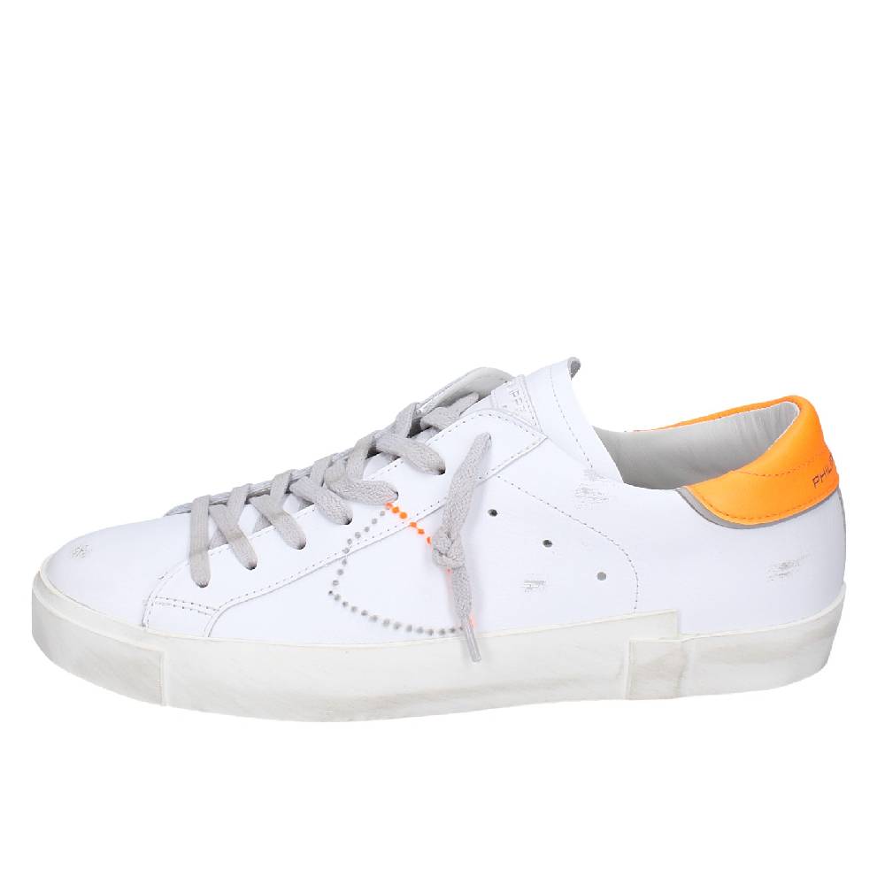 scarpe uomo PHILIPPE MODEL sneakers bianco pelle arancione VINTAGE EX339 Vendita Economica