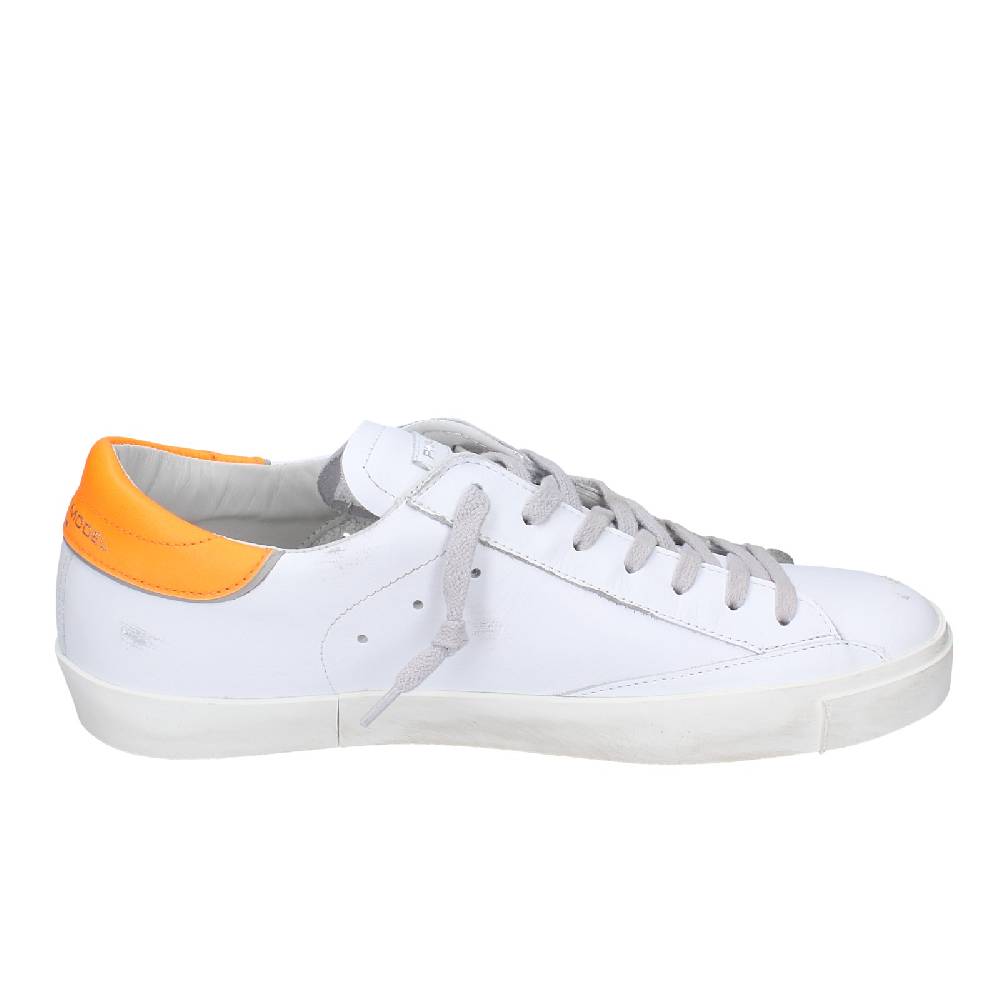 scarpe uomo PHILIPPE MODEL sneakers bianco pelle arancione VINTAGE EX339 Vendita Economica