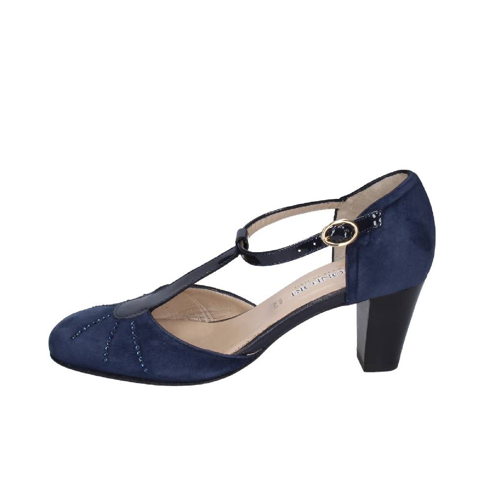 scarpe donna CONFORT decollete blu camoscio strass EZ370 Sottocosto