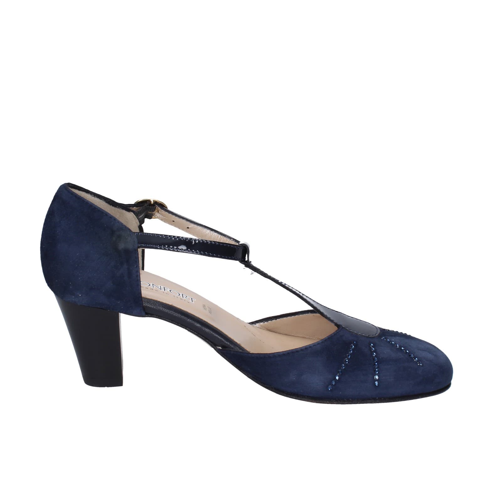 scarpe donna CONFORT decollete blu camoscio strass EZ370 Sottocosto
