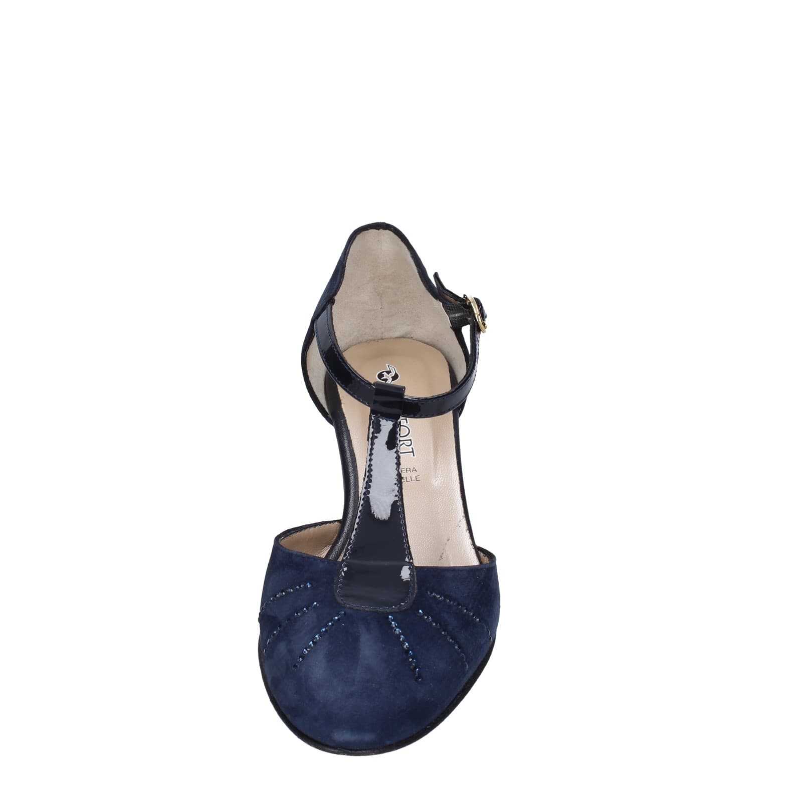 scarpe donna CONFORT decollete blu camoscio strass EZ370 Sottocosto