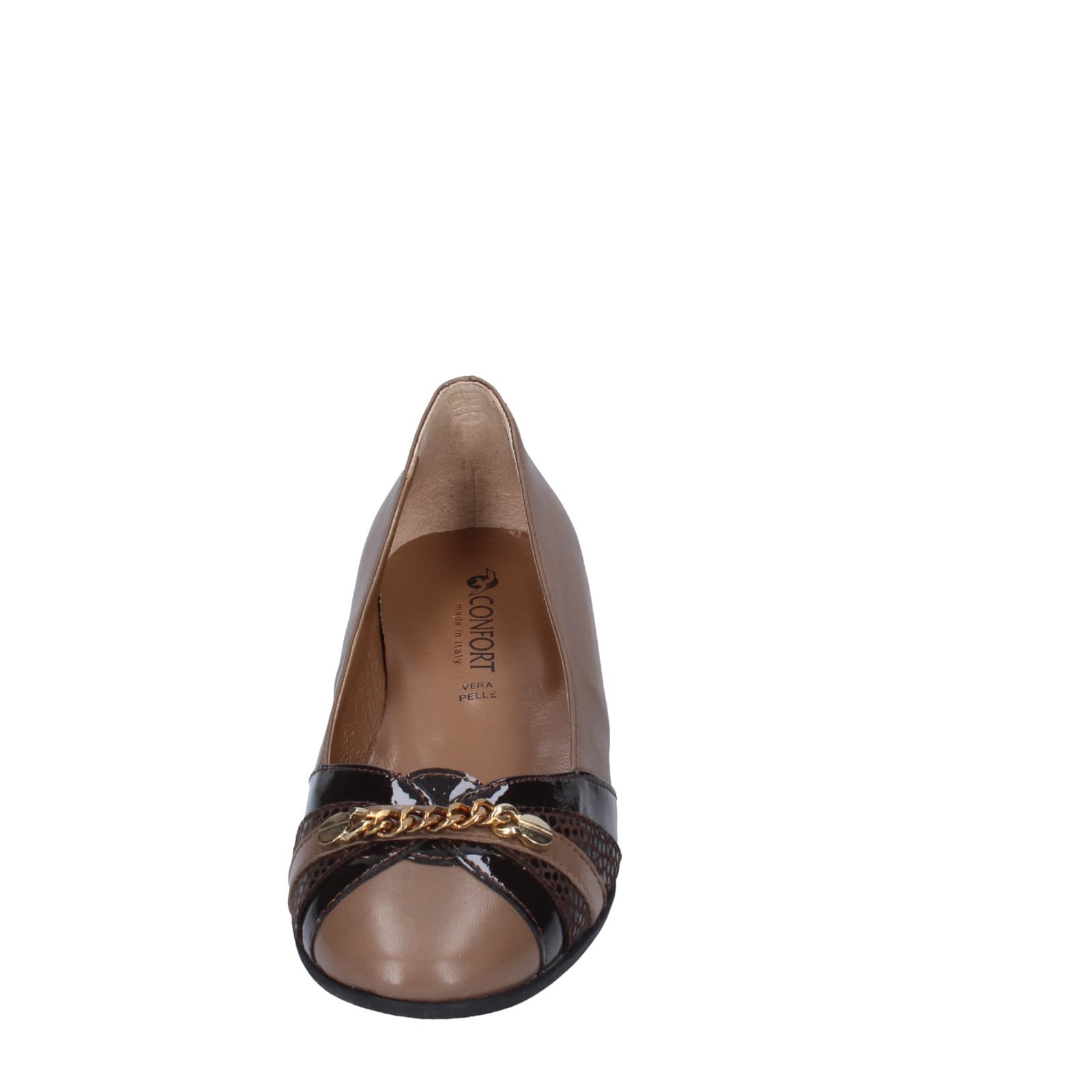 scarpe donna CONFORT decollete marrone pelle EZ392 Novità