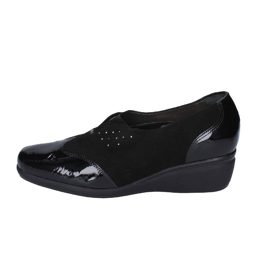 scarpe donna CONFORT decollete nero vernice camoscio EZ330 Saldi Di Fabbrica
