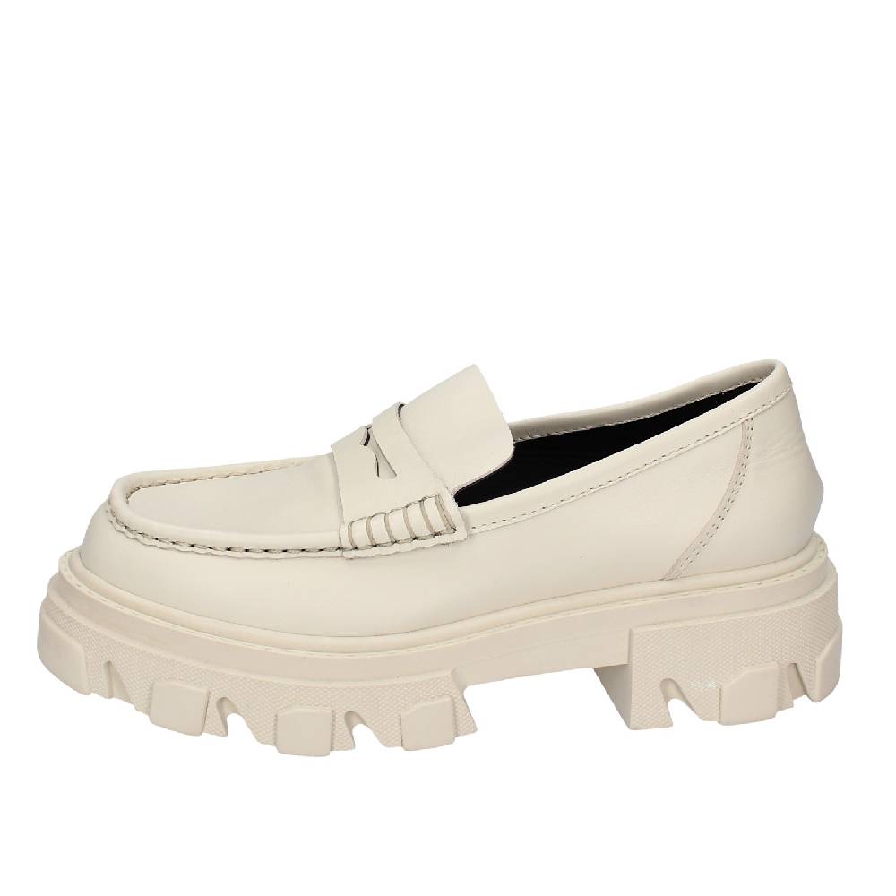 scarpe donna STOKTON mocassini beige pelle EY944 Spedizione Gratuita