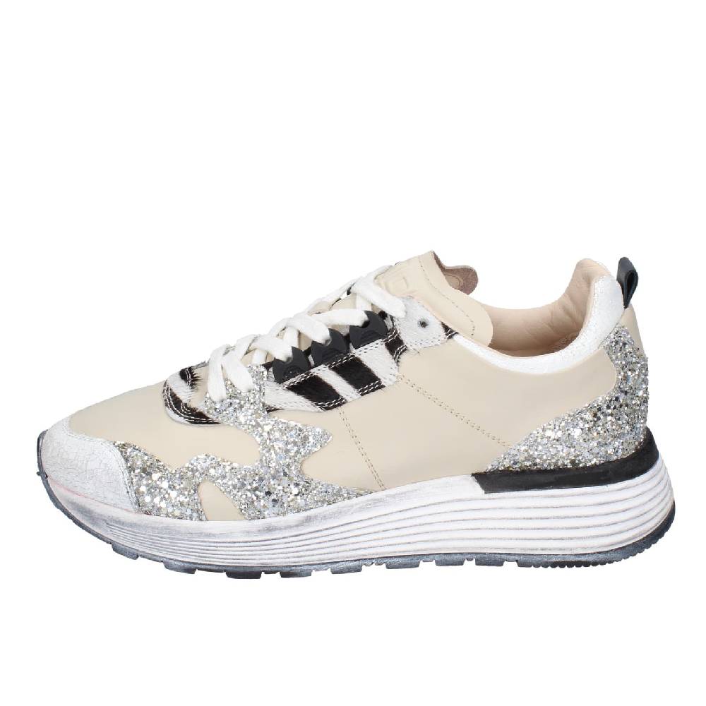 scarpe donna MOMA sneakers beige pelle argento glitter 3AS401 EY558 Sottocosto