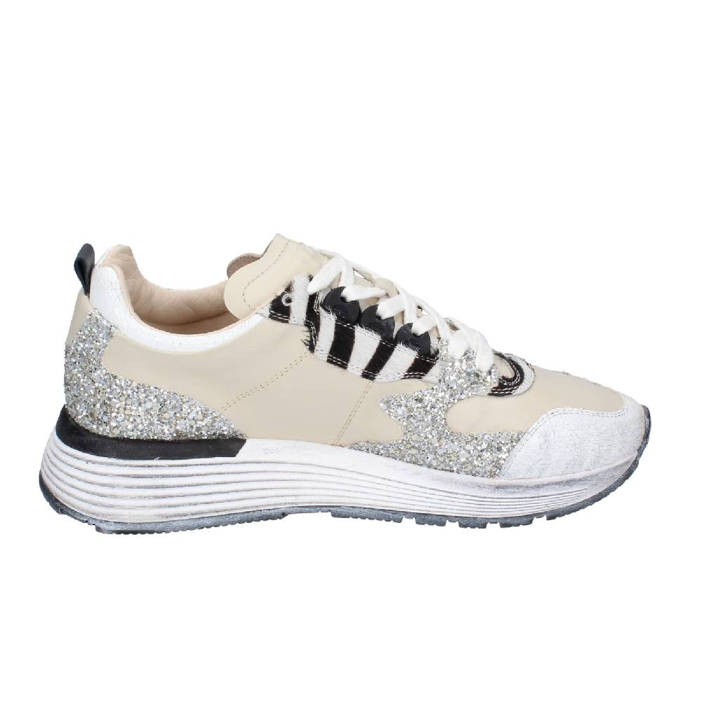 scarpe donna MOMA sneakers beige pelle argento glitter 3AS401 EY558 Sottocosto