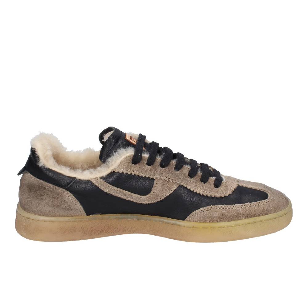 scarpe donna MOMA sneakers nero pelle beige 89301A EY602 In Vendita