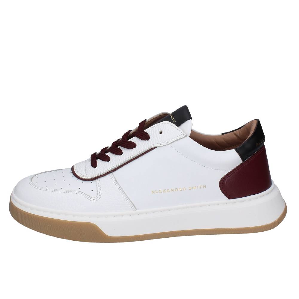 scarpe uomo ALEXANDER SMITH sneakers bianco pelle bordeaux EX600 Liquidazione