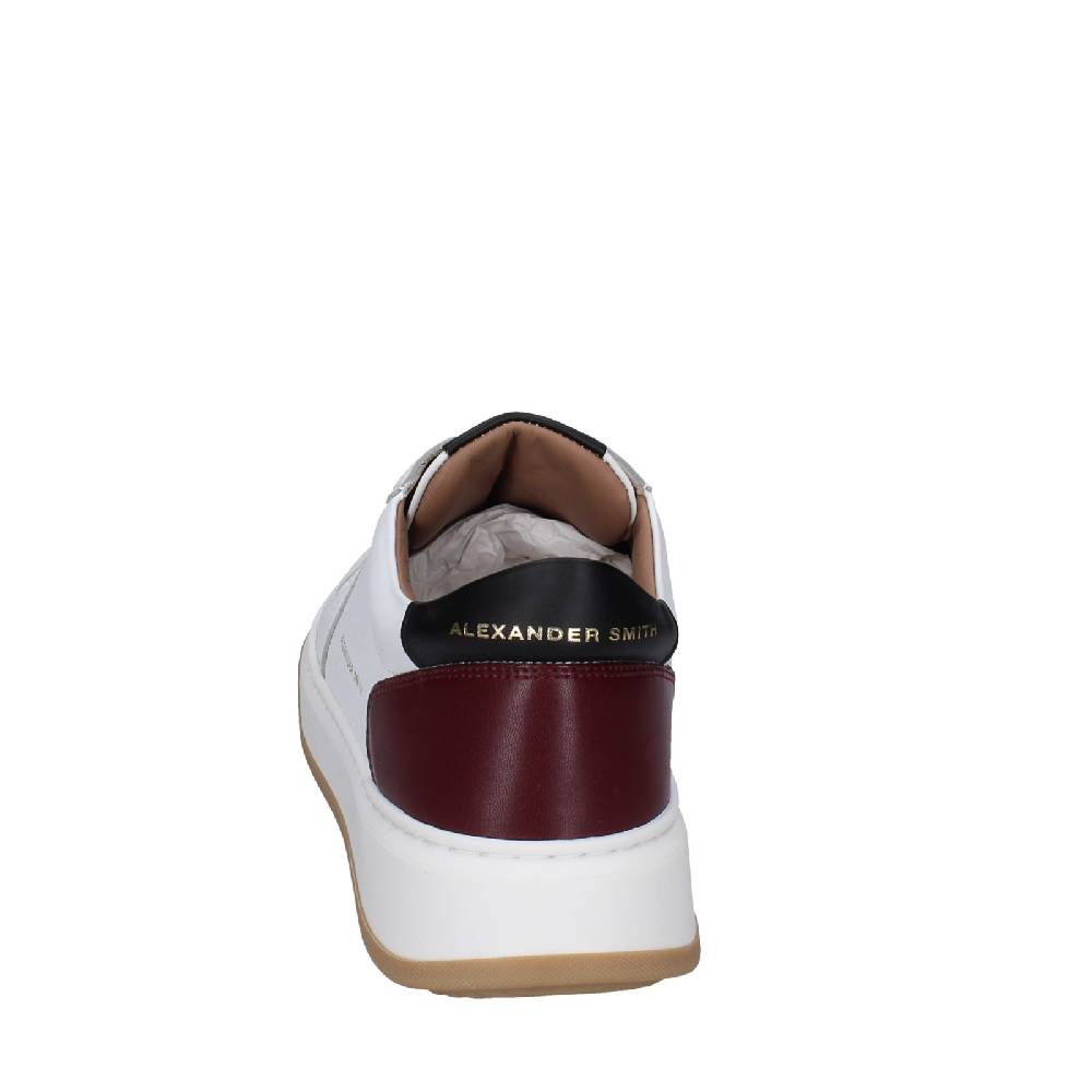 scarpe uomo ALEXANDER SMITH sneakers bianco pelle bordeaux EX600 Liquidazione