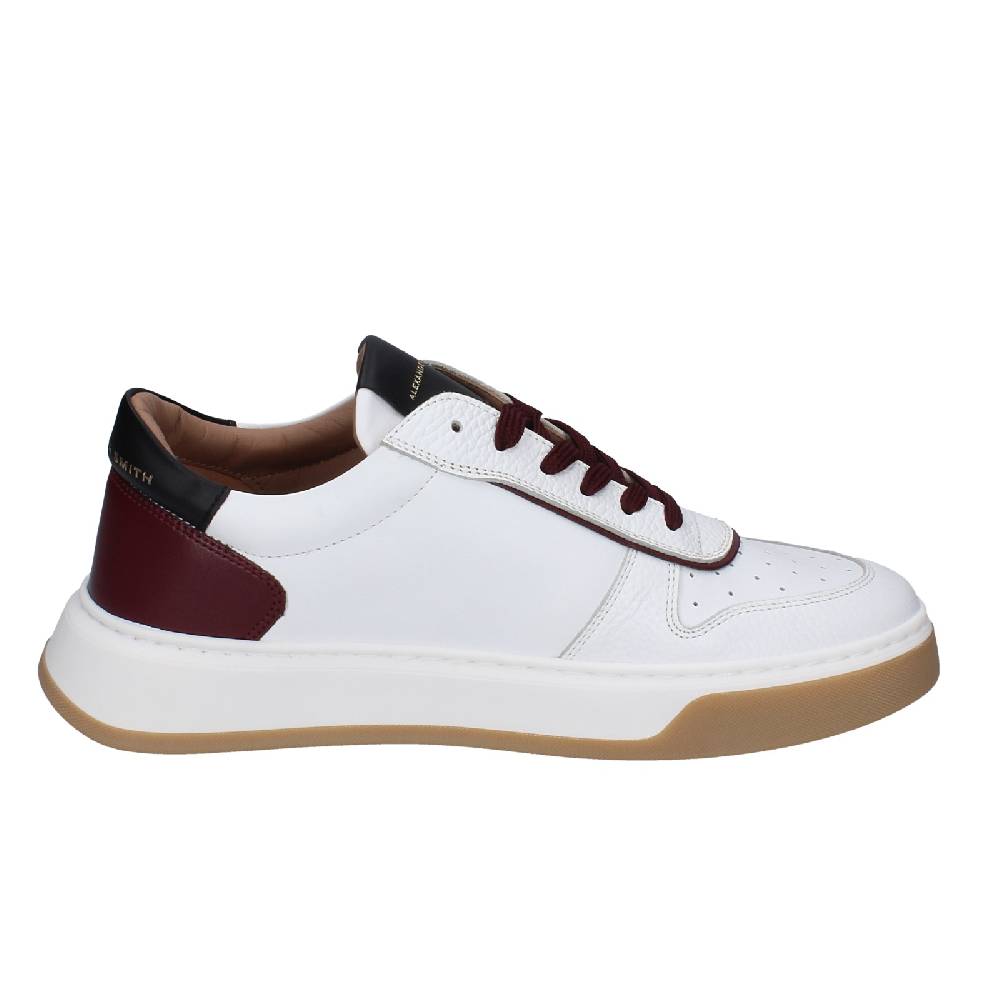 scarpe uomo ALEXANDER SMITH sneakers bianco pelle bordeaux EX600 Liquidazione