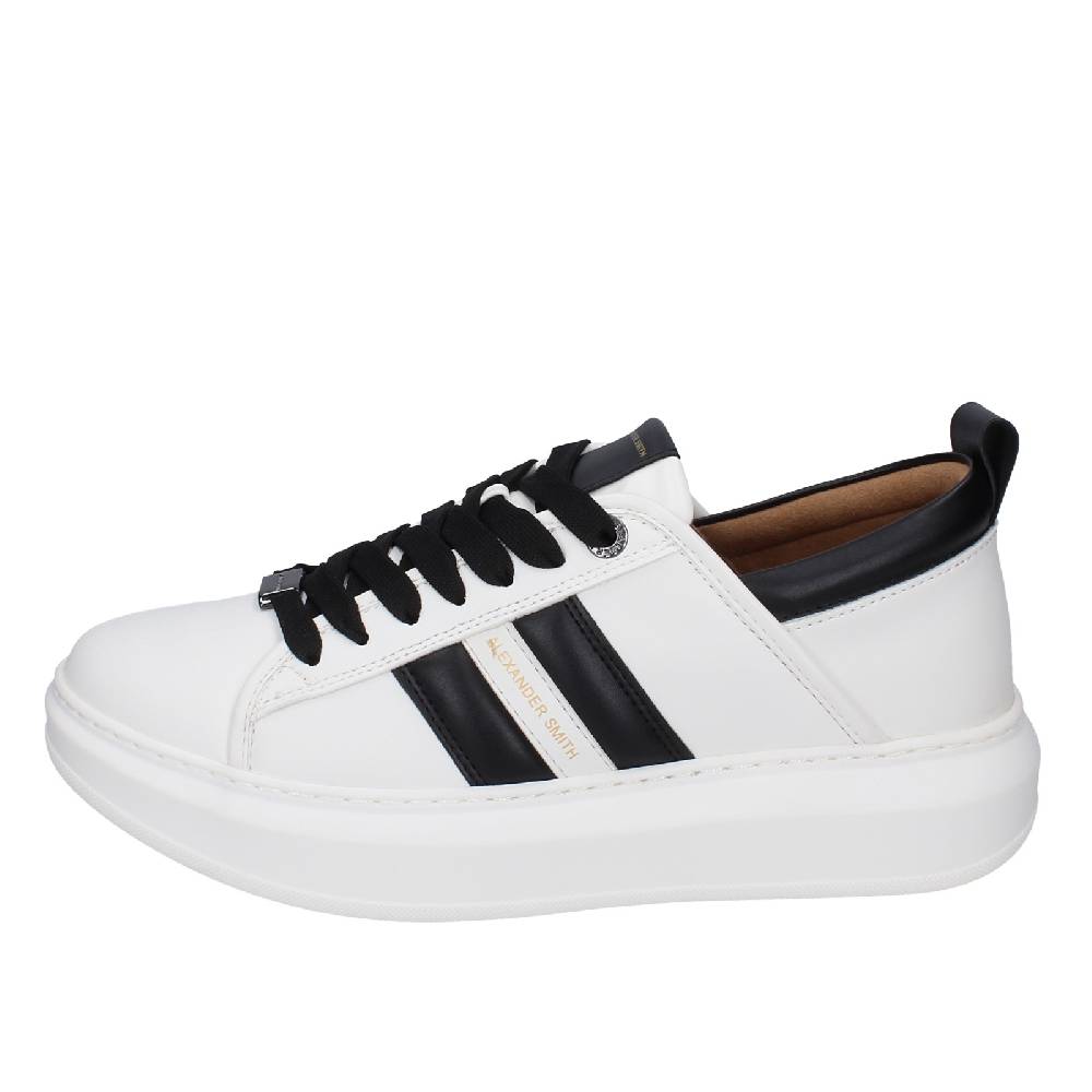 scarpe uomo ALEXANDER SMITH sneakers bianco pelle sintetica nero EX598 Comprane uno, ottenene uno gratis
