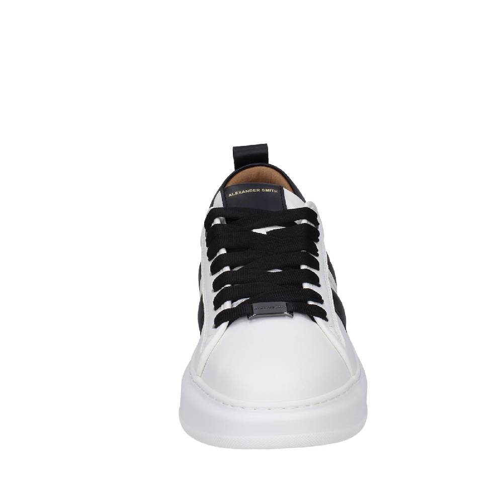 scarpe uomo ALEXANDER SMITH sneakers bianco pelle sintetica nero EX598 Comprane uno, ottenene uno gratis