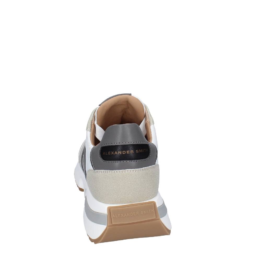 scarpe uomo ALEXANDER SMITH sneakers bianco tessuto beige pelle EX536 Sconti VIP