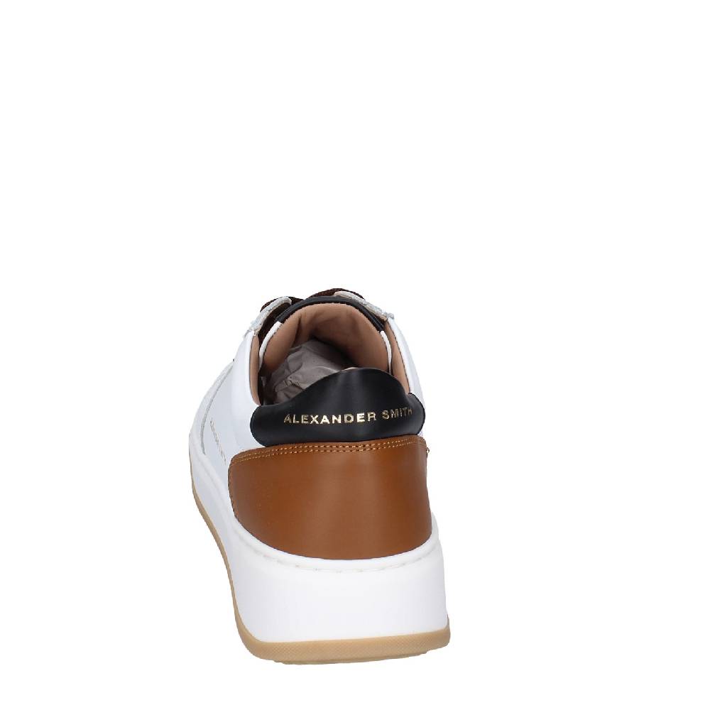 scarpe uomo ALEXANDER SMITH sneakers bianco pelle marrone EX533 Ritorno libero