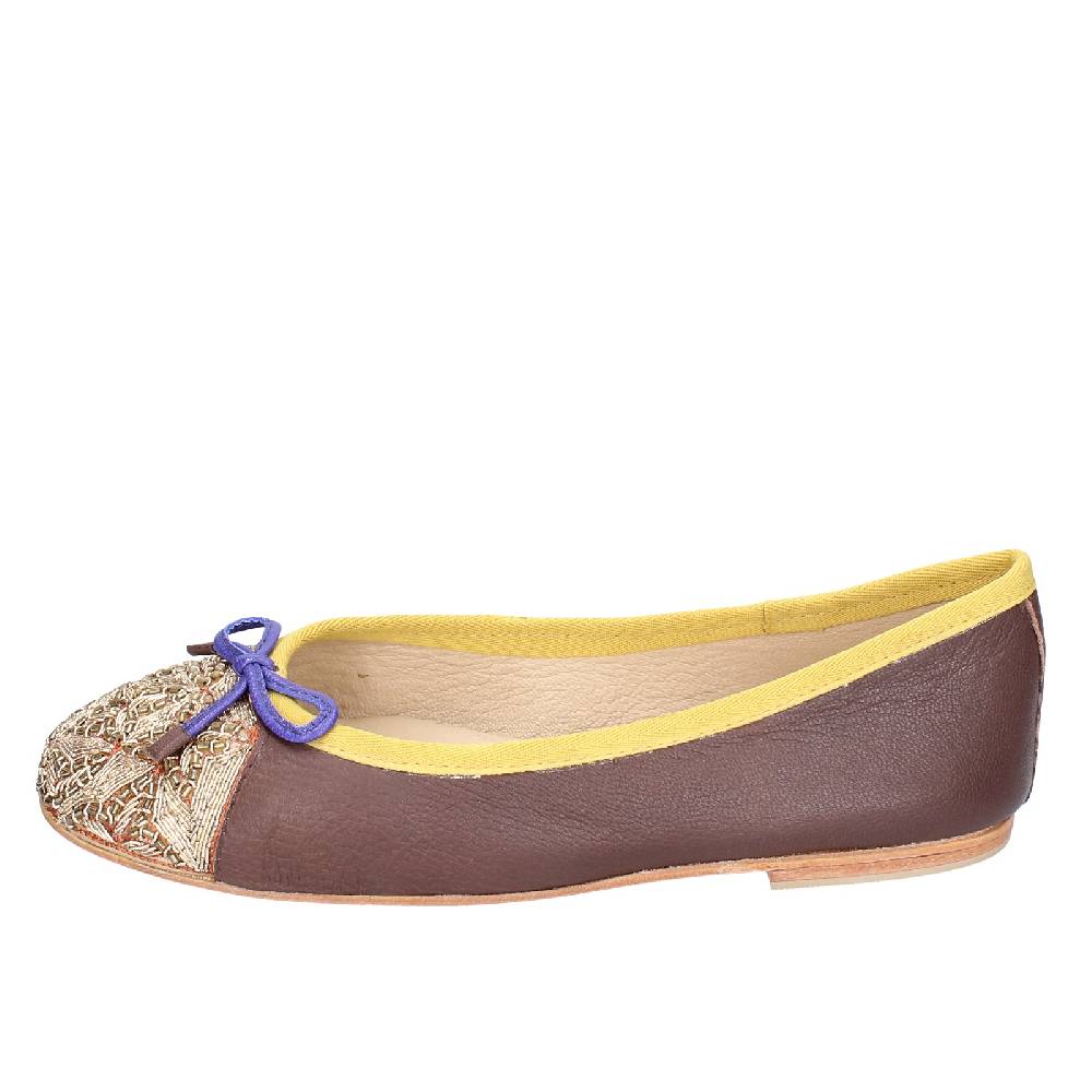 scarpe donna CORAL BLUE ballerine marrone pelle EX577 Sottocosto