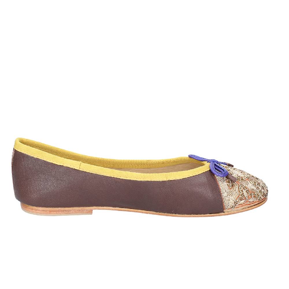 scarpe donna CORAL BLUE ballerine marrone pelle EX577 Sottocosto