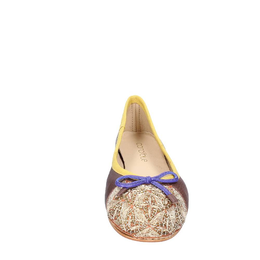 scarpe donna CORAL BLUE ballerine marrone pelle EX577 Sottocosto