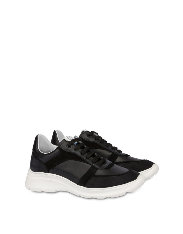 Pollini Sneakers In Vitello, Nabuk E Crosta Roomy Nero/nero/nero/nero/nero Consegna Veloce