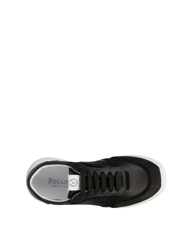 Pollini Sneakers In Vitello, Nabuk E Crosta Roomy Nero/nero/nero/nero/nero Consegna Veloce