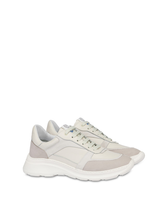 Pollini Sneakers In Vitello, Nabuk E Crosta Roomy Avorio/perla/bianco/bianco/avorio Shopping Online