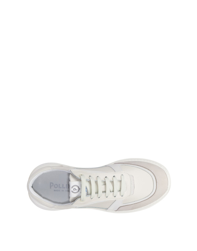 Pollini Sneakers In Vitello, Nabuk E Crosta Roomy Avorio/perla/bianco/bianco/avorio Shopping Online