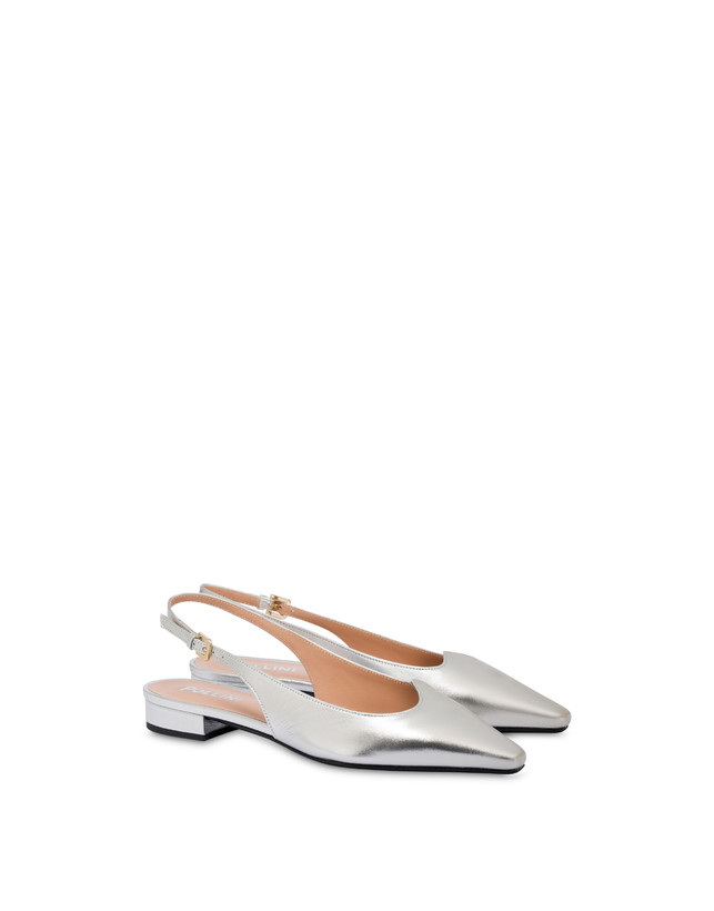 Pollini Ballerina In Nappa Laminata Wave Argento In Linea