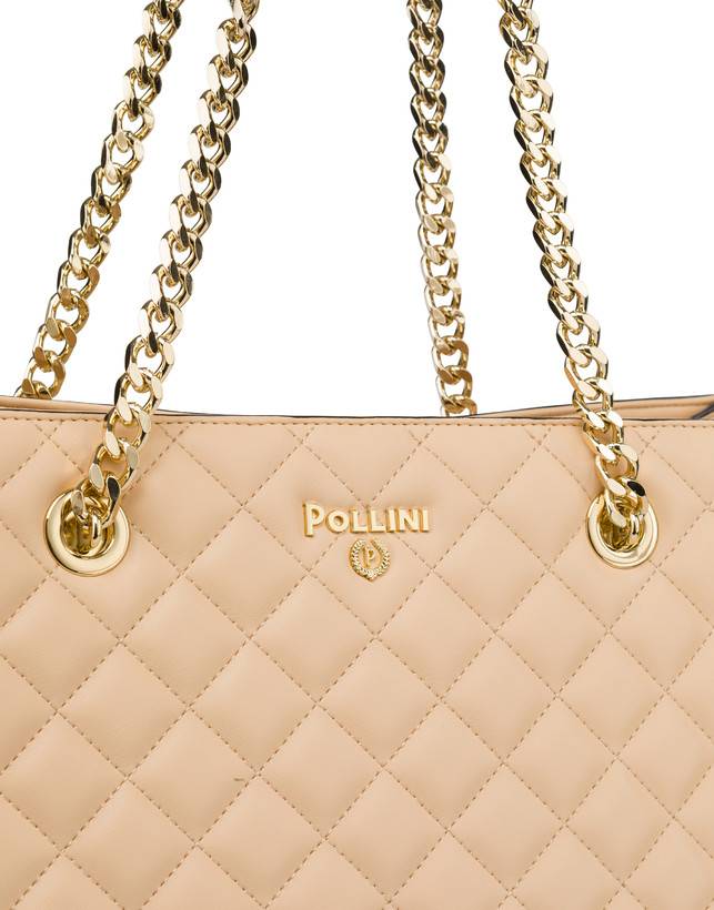 Pollini Tote Bag Trapuntata Interlock Beige/beige Vendita Economica
