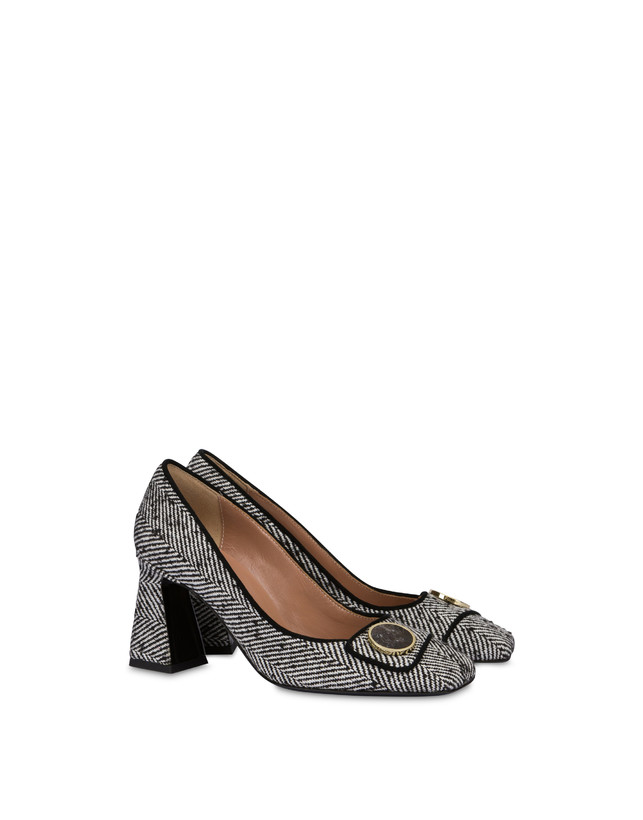 Pollini Décolleté In Tessuto Spigato Dama Bianco-nero/nero Nuova