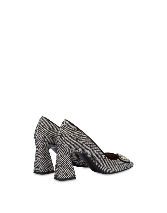 Pollini Décolleté In Tessuto Spigato Dama Bianco-nero/nero Nuova