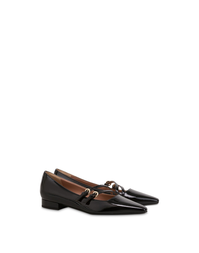 Pollini Ballerine In Vernice Bi-buckle Nero Negozi Online