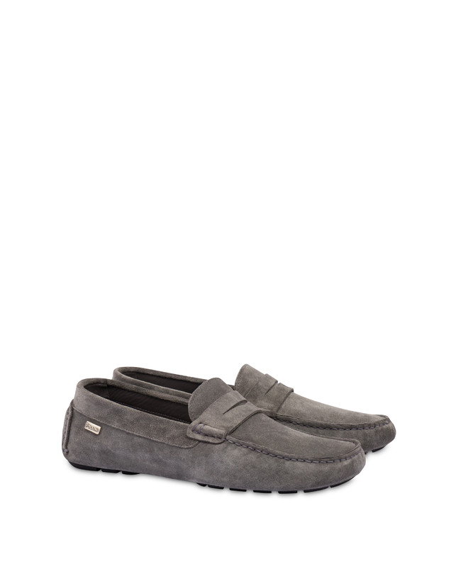 Pollini Mocassini Driver In Crosta Eazy Grafite Economico