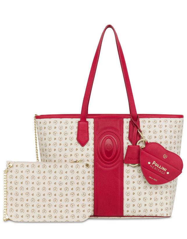 Pollini Shopping Bag Heritage 70th Anniversary Avorio/rosso Soddisfazione Garantita