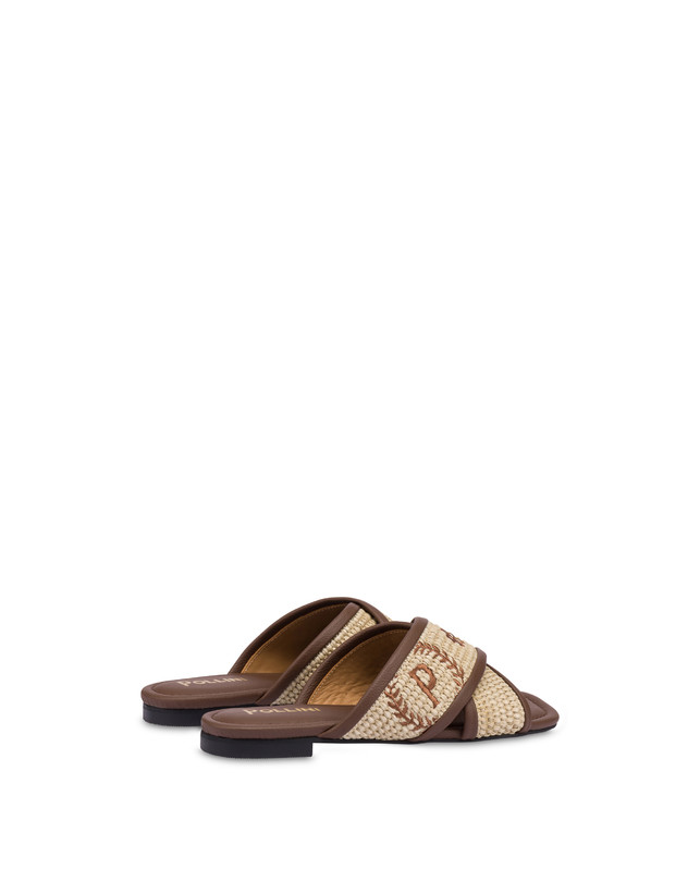 Pollini Sandali Flat In Paglia Intrecciata Macro Heritage Naturale/marrone Sconto