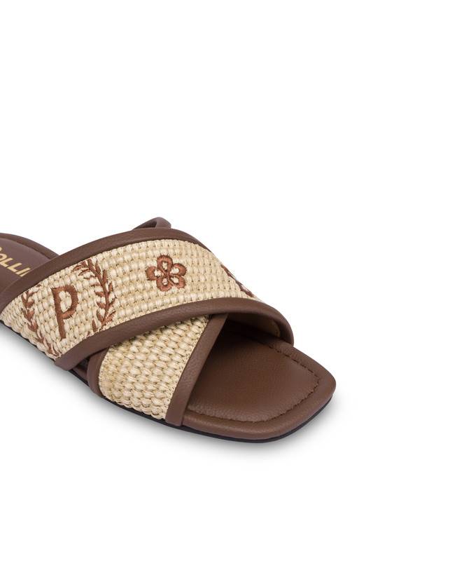 Pollini Sandali Flat In Paglia Intrecciata Macro Heritage Naturale/marrone Sconto