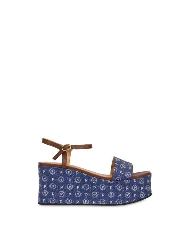 Pollini Zeppa Heritage Denim Jacquard Blu/marrone In Vendita