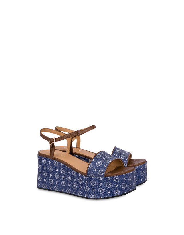 Pollini Zeppa Heritage Denim Jacquard Blu/marrone In Vendita