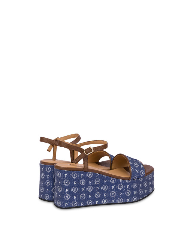 Pollini Zeppa Heritage Denim Jacquard Blu/marrone In Vendita