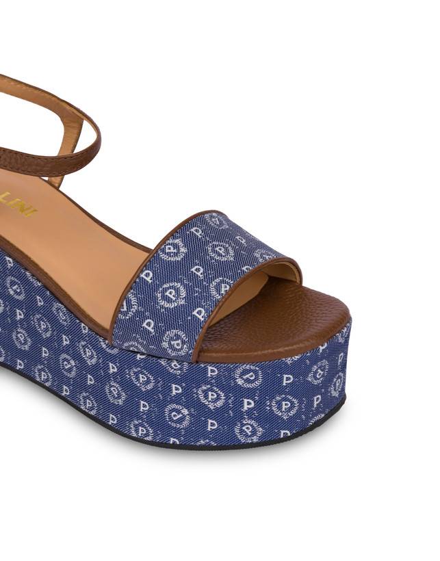 Pollini Zeppa Heritage Denim Jacquard Blu/marrone In Vendita