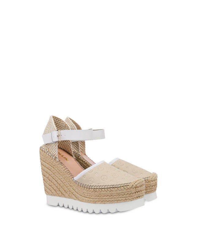Pollini Sandali Con Zeppa Espadrillas Heritage Logo Embossed Avorio Saldi