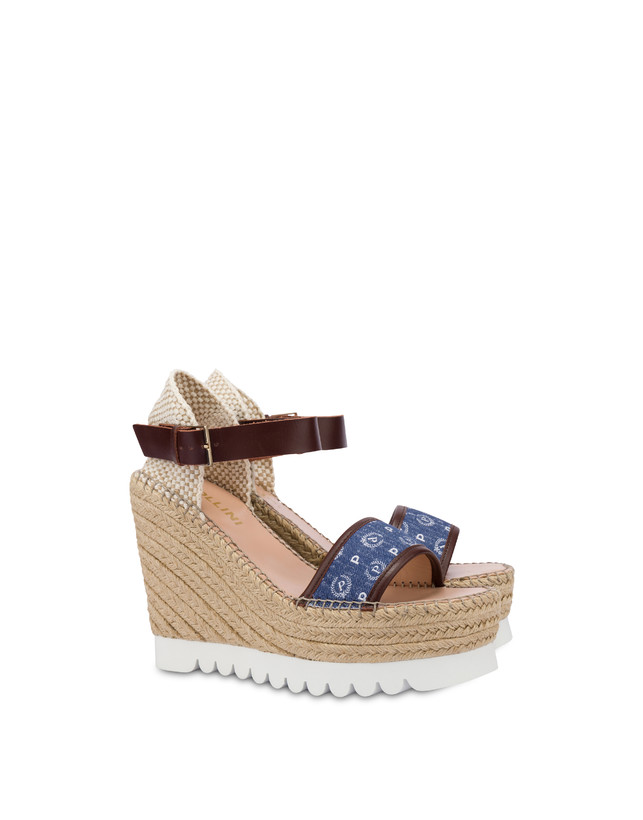 Pollini Sandali Con Zeppa Espadrillas Heritage Denim Jacquard Blu/marrone Offerte