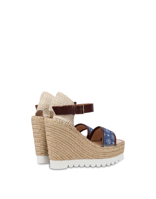 Pollini Sandali Con Zeppa Espadrillas Heritage Denim Jacquard Blu/marrone Offerte