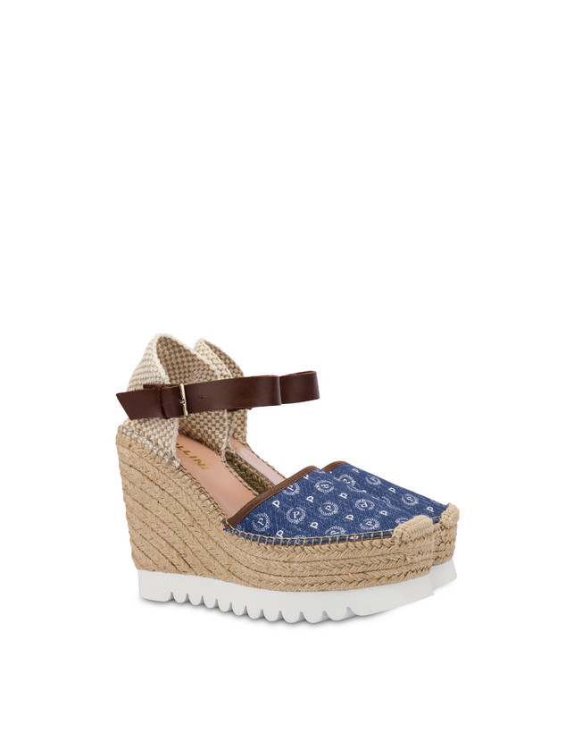 Pollini Sandali Con Zeppa Espadrillas Heritage Denim Jacquard Blu/marrone Hotsell
