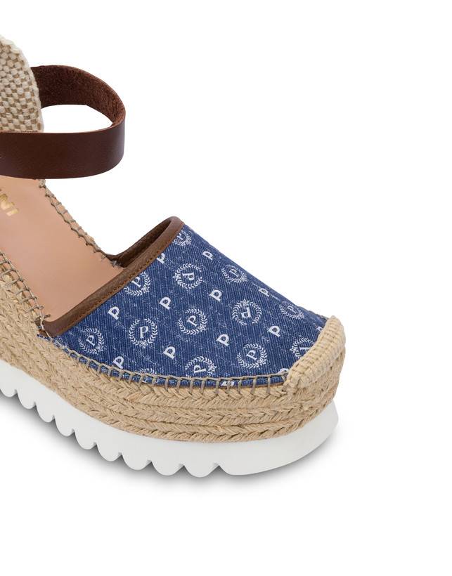Pollini Sandali Con Zeppa Espadrillas Heritage Denim Jacquard Blu/marrone Hotsell