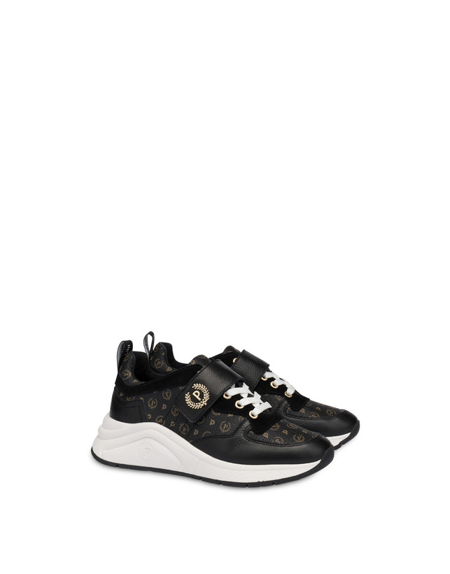 Pollini Sneakers In Vitello E Pvc Logo Heritage Nero/nero 2025