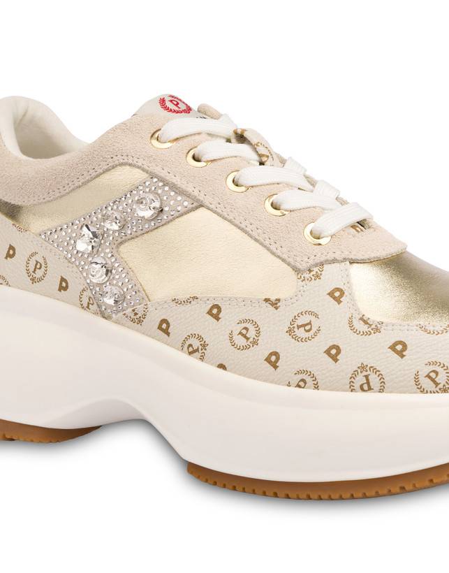 Pollini Sneakers Con Pietre E Strass Forever Avorio/platino Italy