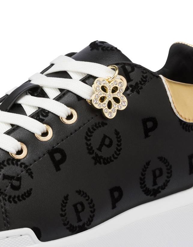 Pollini Sneakers Con Charm Heritage Flock Nero/nero In Linea