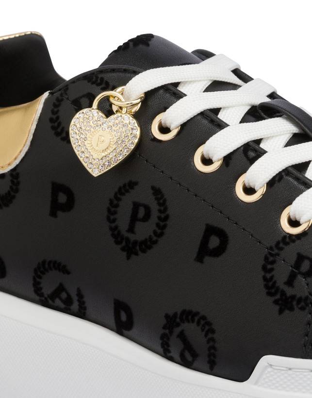 Pollini Sneakers Con Charm Heritage Flock Nero/nero In Linea