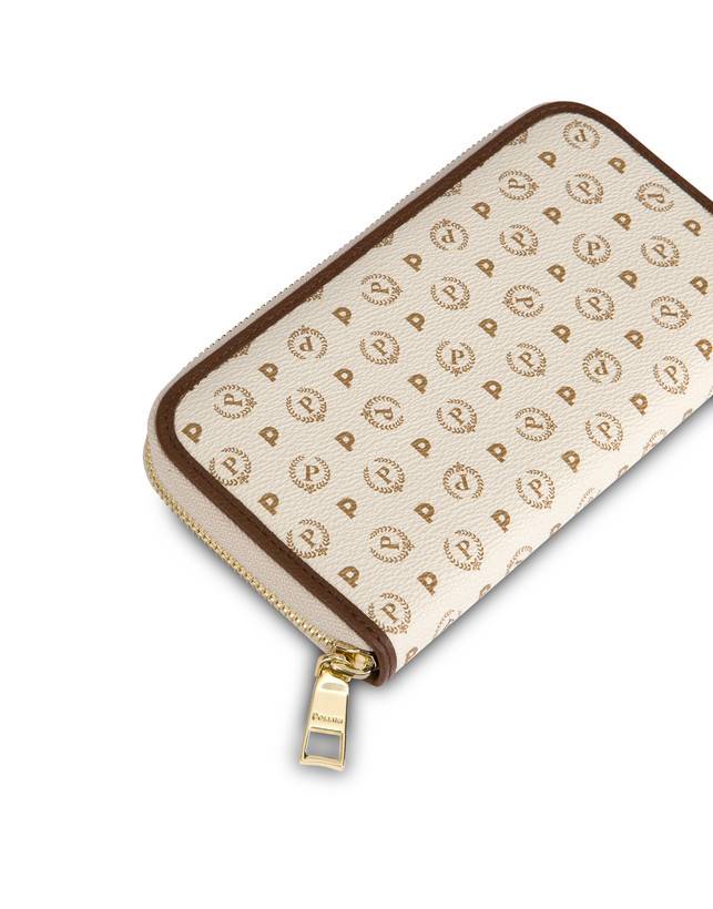 Pollini Portafoglio Zip Around Heritage Logo Classic Avorio/marrone Convenienza