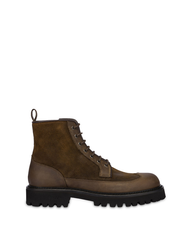 Pollini Combat Boot In Crosta E Vitello Budapest Fango/fango In Vendita